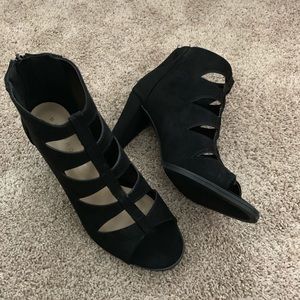 Metaphor heeled open toe boots